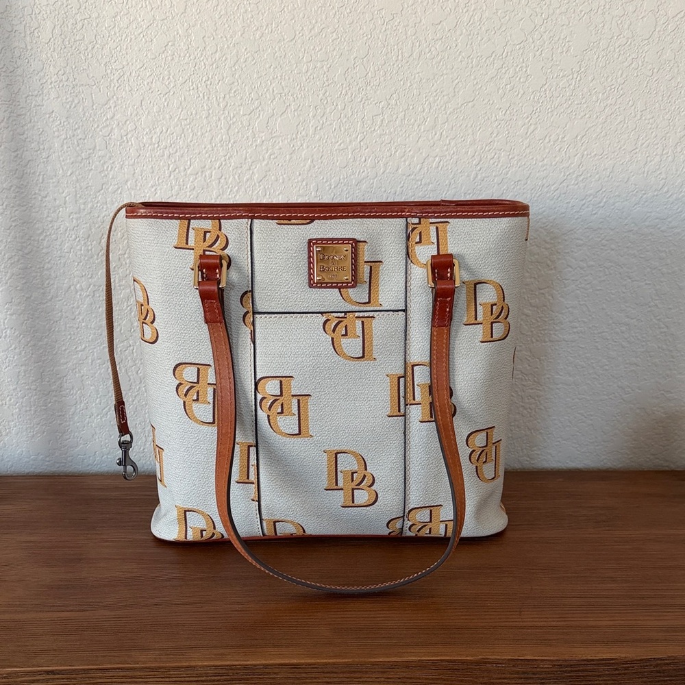 Dooney & Bourke Blue and Tan Logo Tote